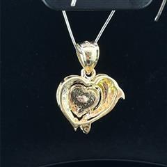 14K Yellow Gold Dolphin Heart Quinceanera Sweet 15 Pendant 3.1g